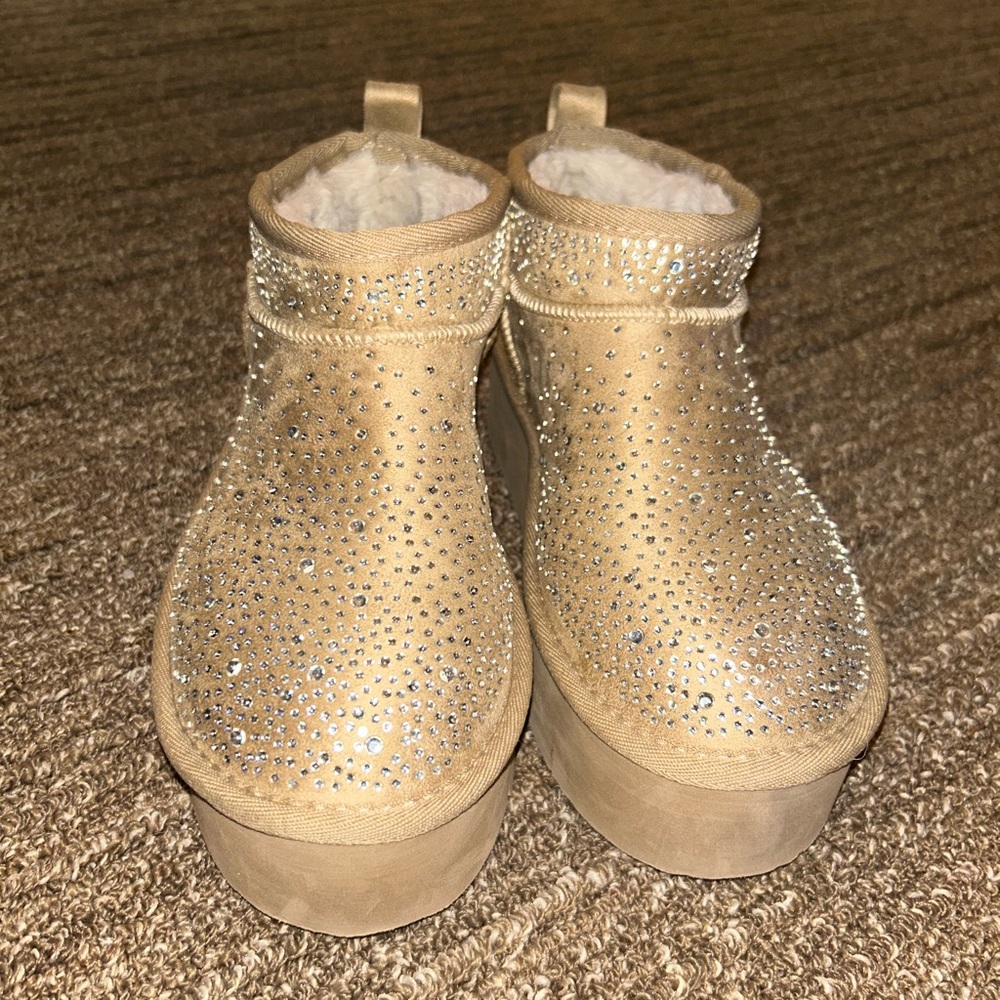“UGG” Tan Ankle Boots with Rhinestones